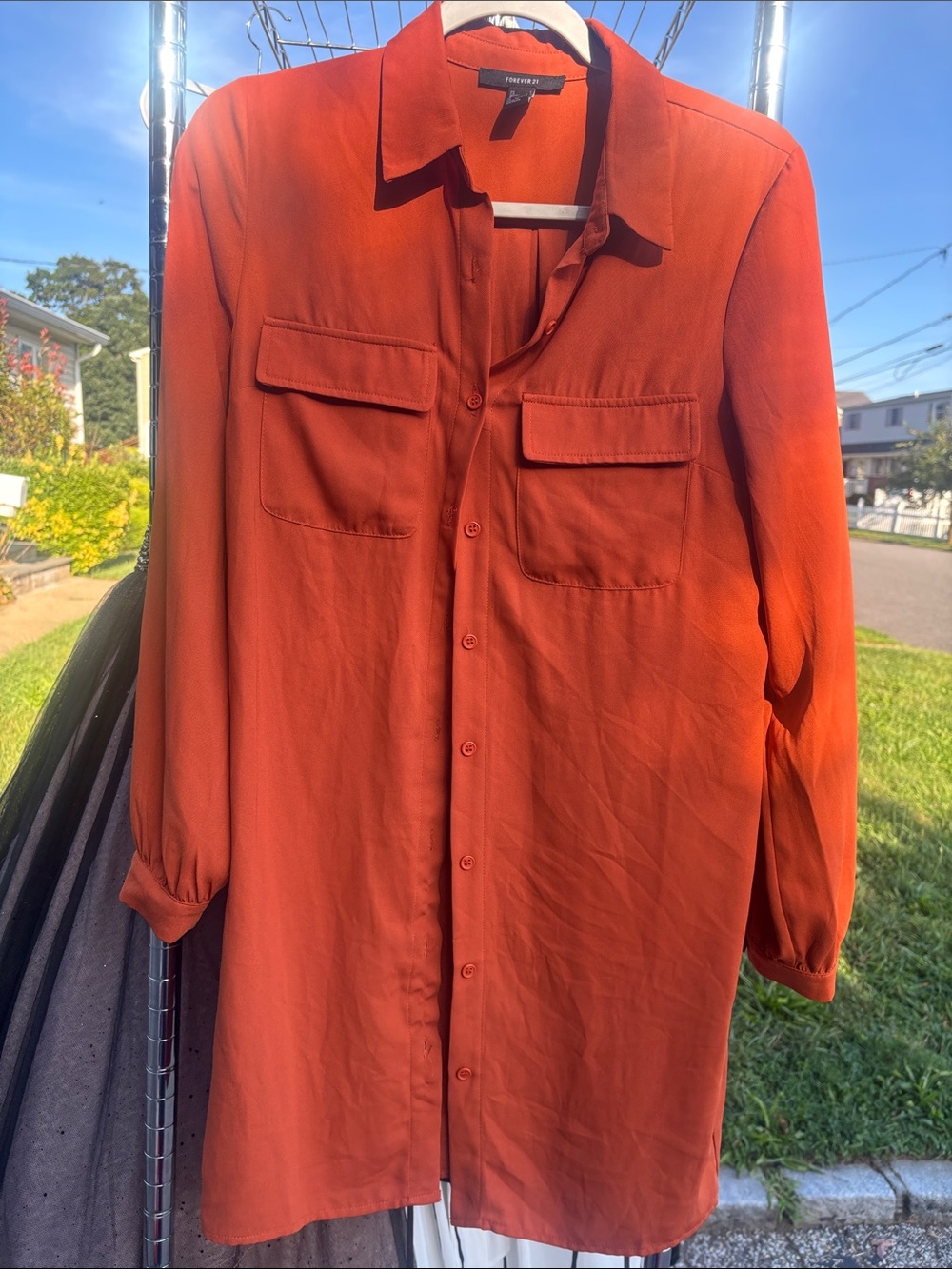 Forever 21 women’s Button-Up dress in Rust Orange with orange belt
